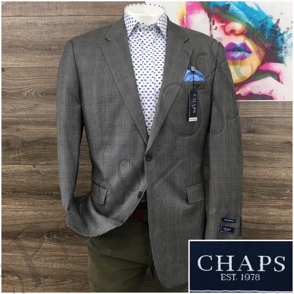 New Chaps Mens Blazer Sport Coat Casual 2‎ Button Jacket Size 42L Wool Silk Suit - Picture 1 of 13